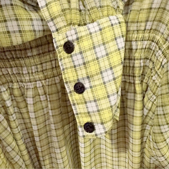 Ganni Yellow Green Point Collar Checked Long Sleeve Mini Dress Size 8 NWT - Picture 7 of 10